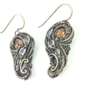 Tanzanite and Garnet Wire Wrapped Earrings